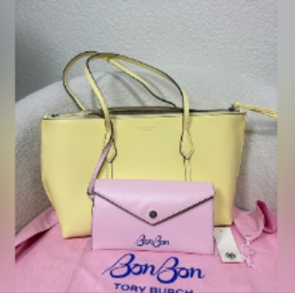 NWOT!! TORY BURCH X BON BON  PERRY TOTE- YELLOW PATENT LEATHER- LIMITED EDITION